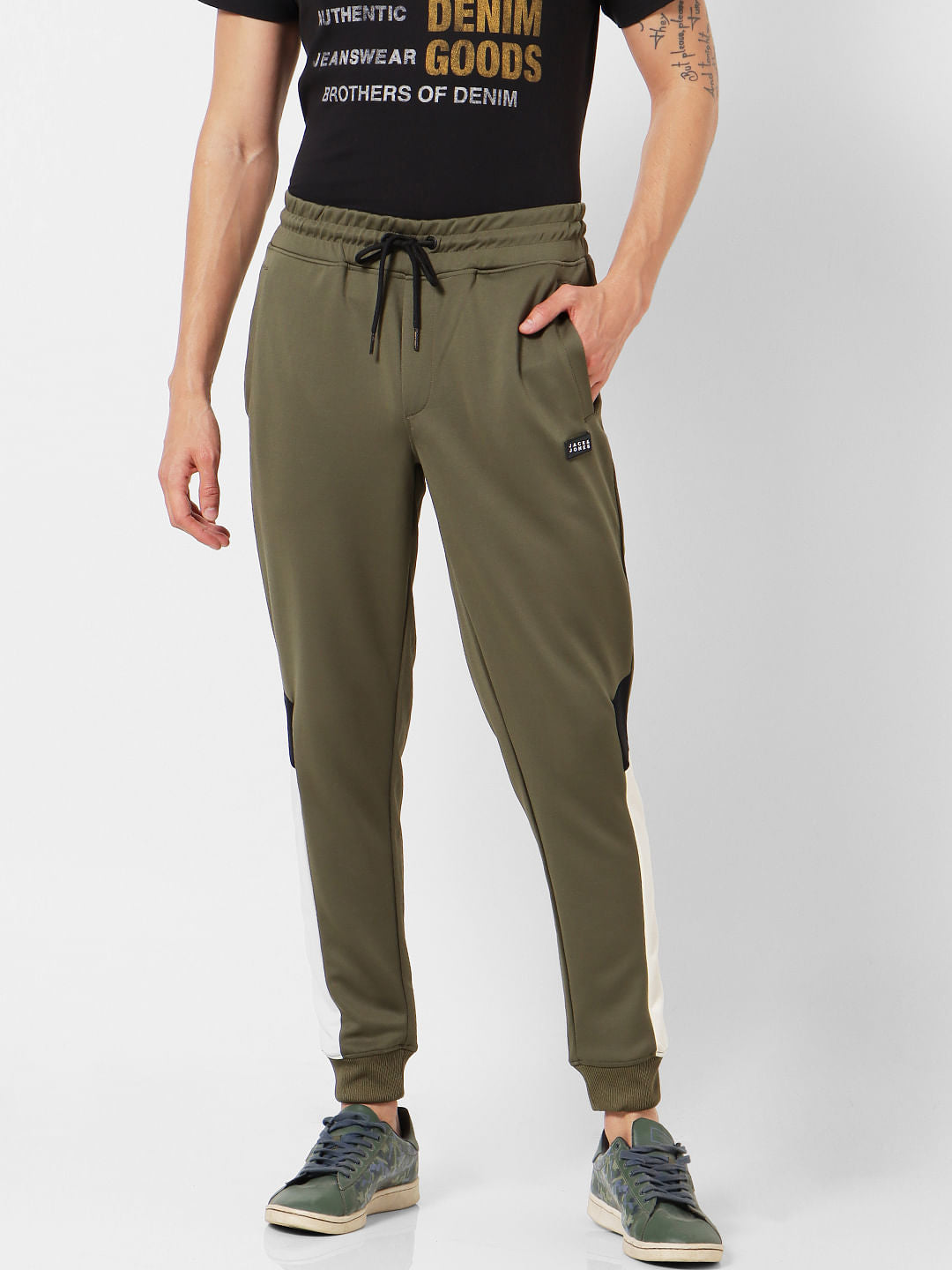 Olive Mid Rise Colourblocked Sweatpants