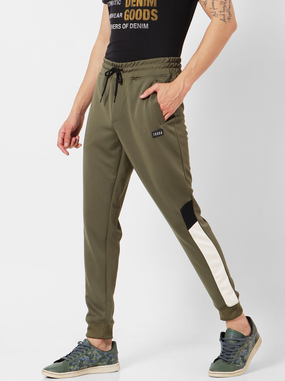 Olive Mid Rise Colourblocked Sweatpants