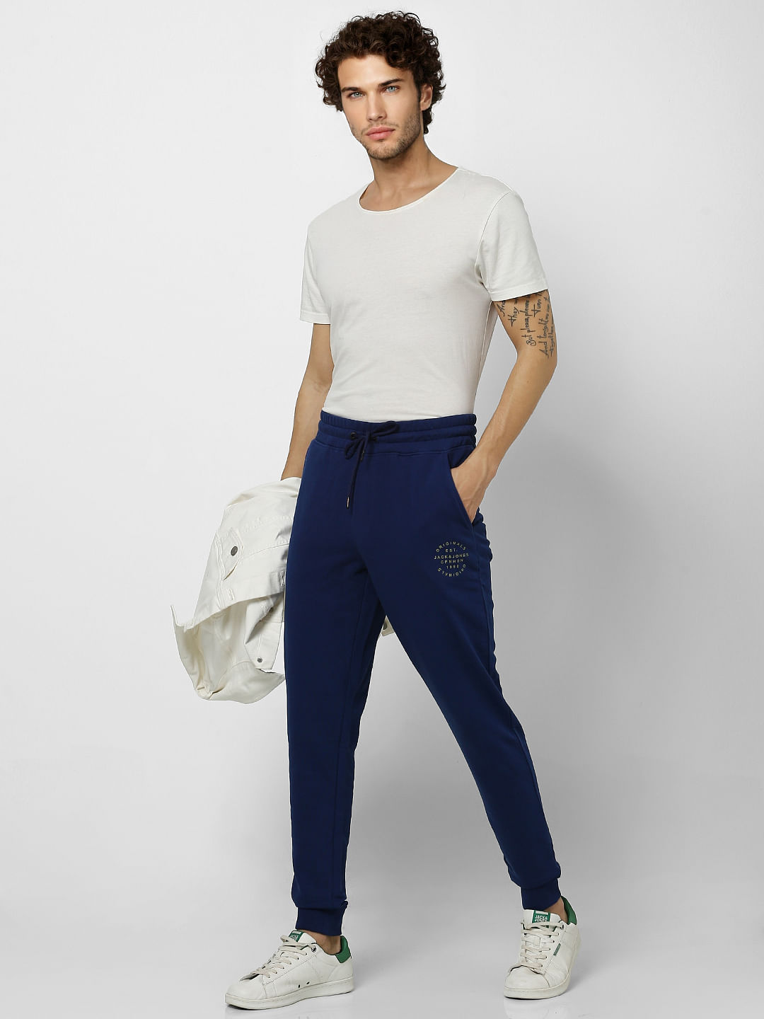 Blue Mid Rise Logo Print Sweatpants - S