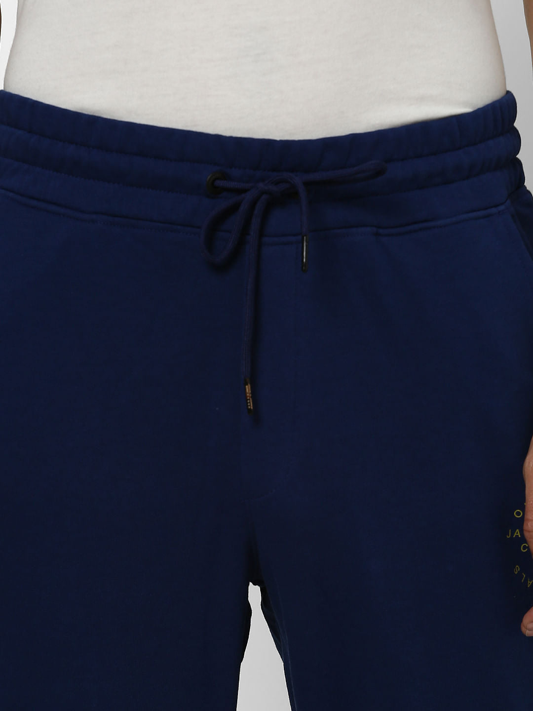 Blue Mid Rise Logo Print Sweatpants