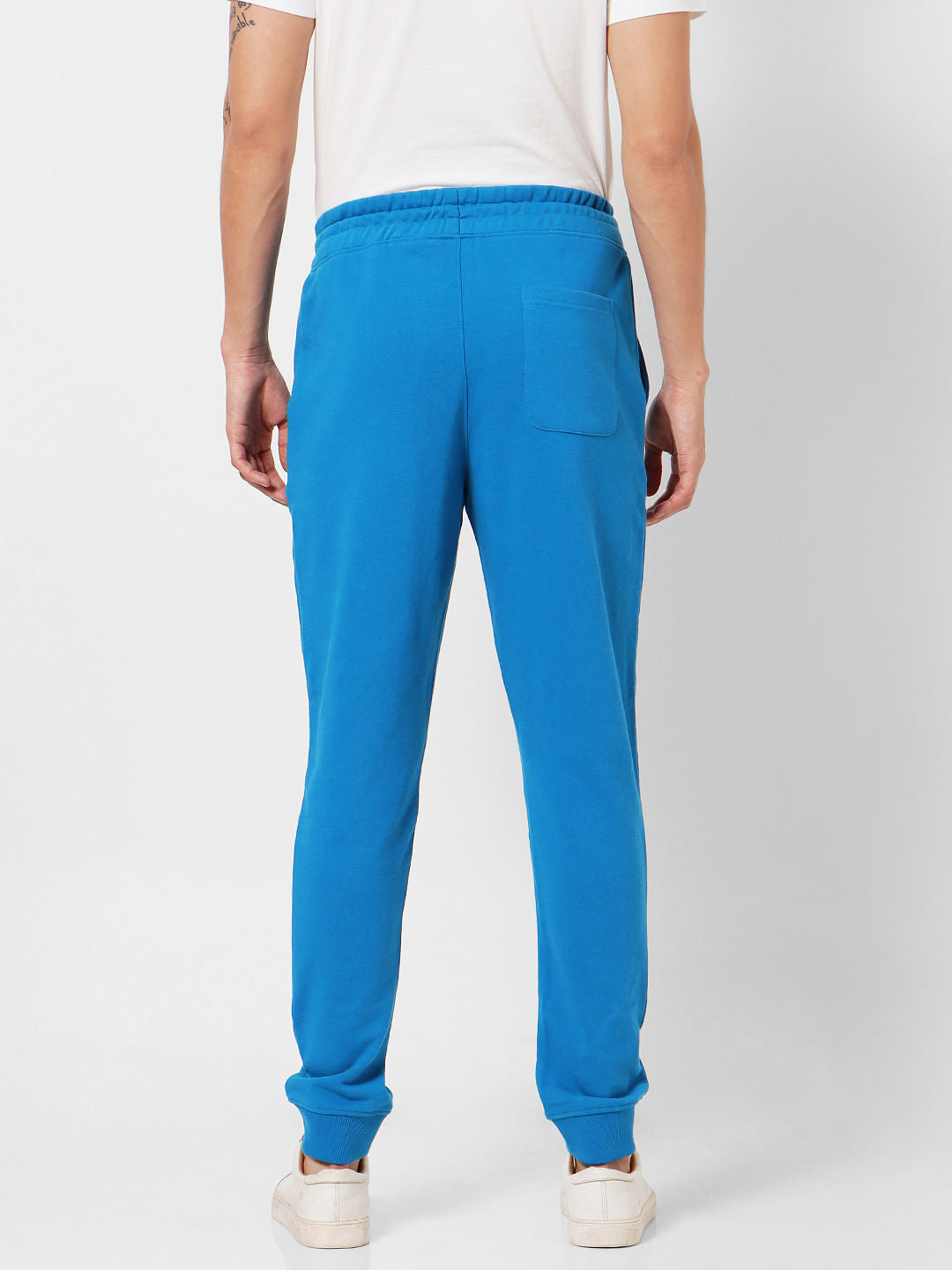 Blue Mid Rise Logo Print Sweatpants