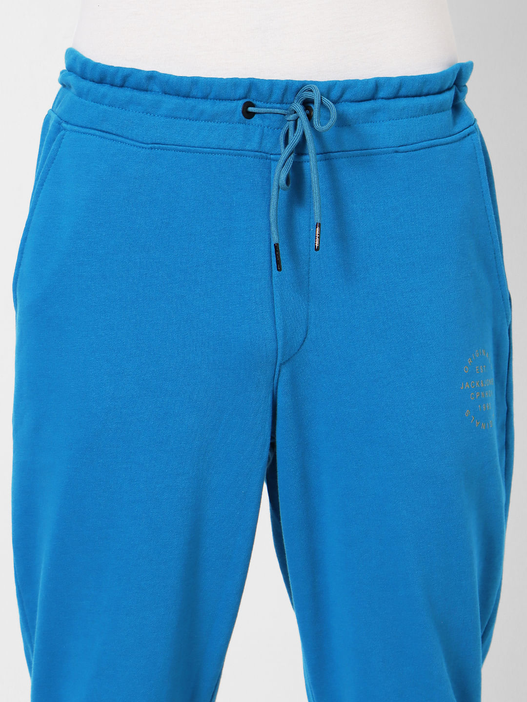 Blue Mid Rise Logo Print Sweatpants