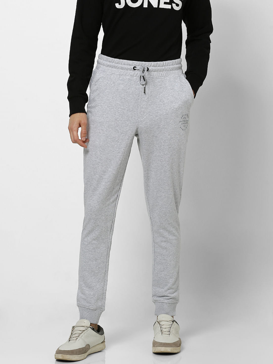 Grey Mid Rise Logo Print Sweatpants