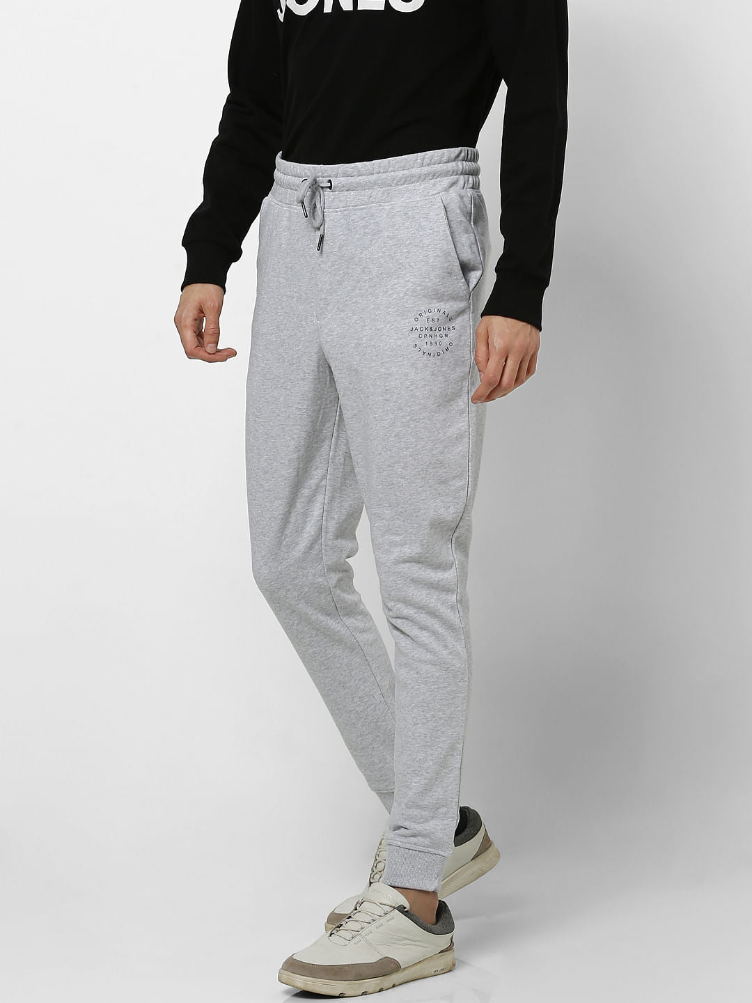 Grey Mid Rise Logo Print Sweatpants