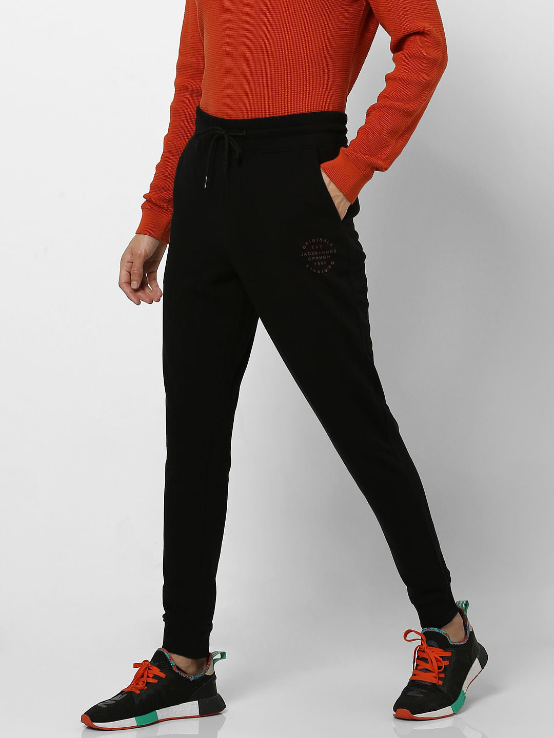 Black Mid Rise Logo Print Sweatpants
