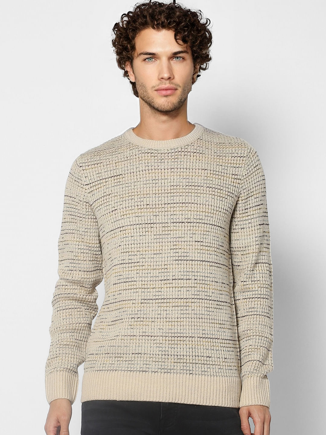 Beige Textured Knit Pullover