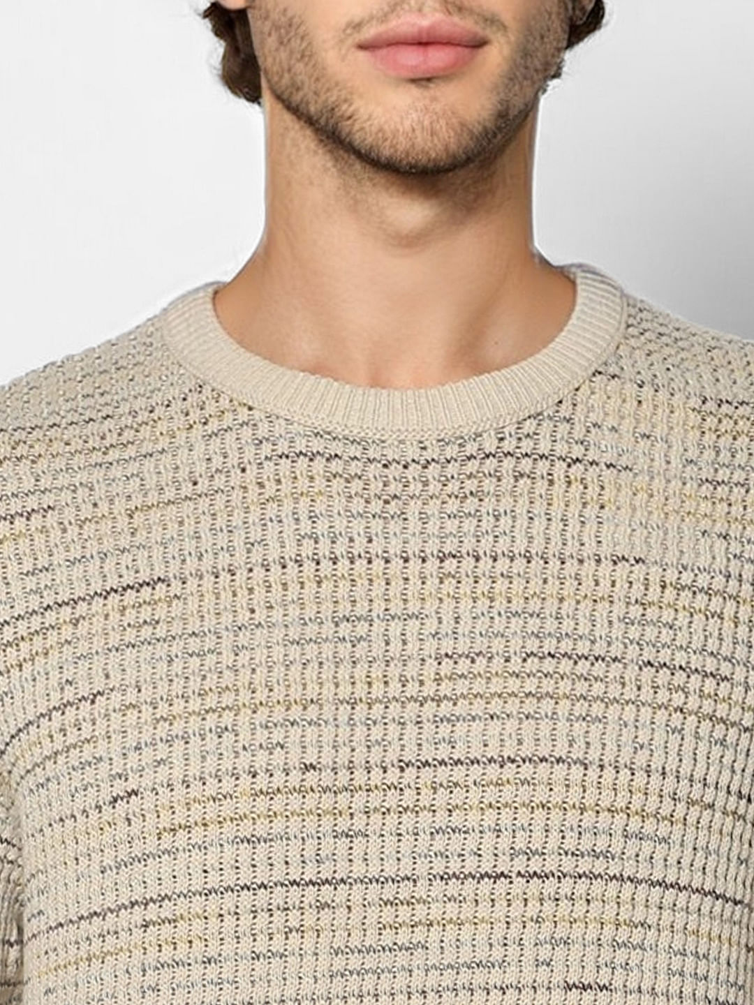 Beige Textured Knit Pullover