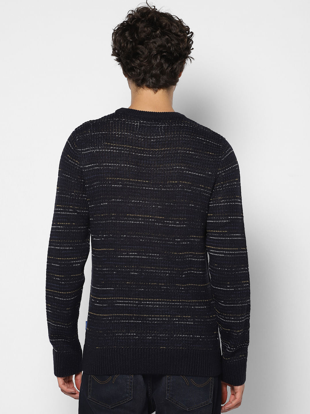 Dark Blue Textured Knit Pullover