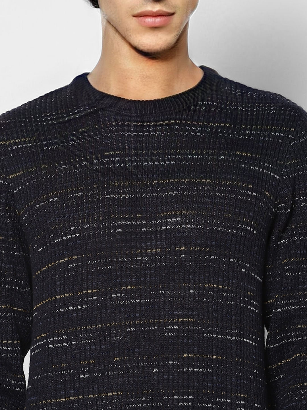 Dark Blue Textured Knit Pullover