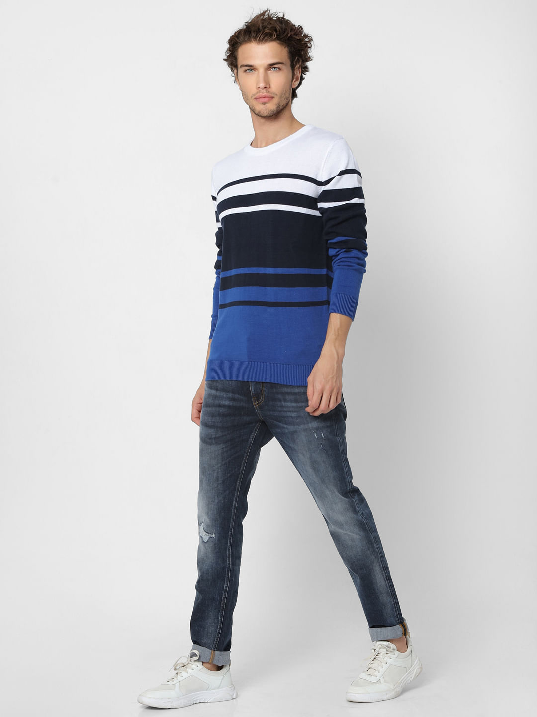 Blue Striped Pullover - S