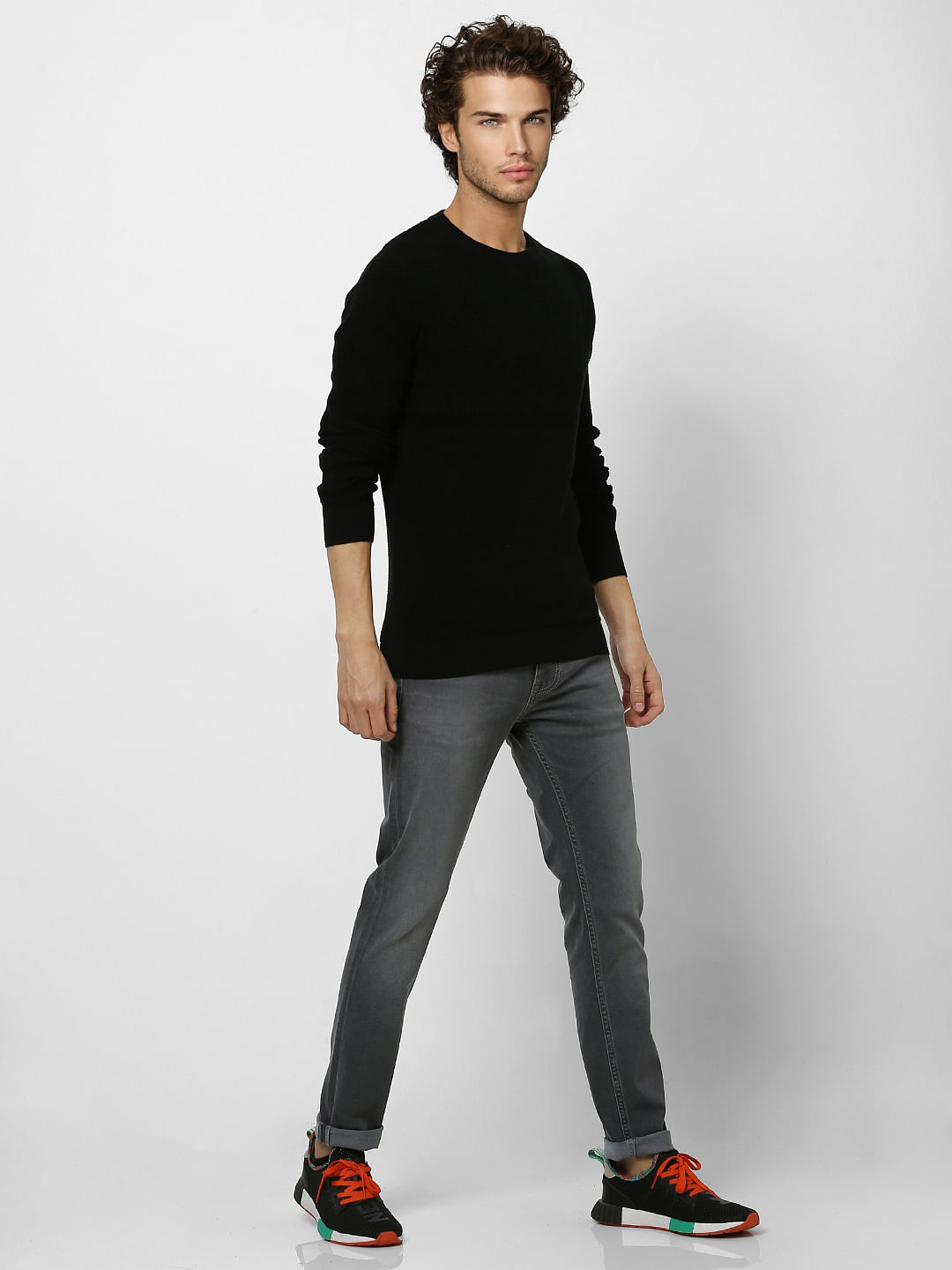 Black Textured Knit Pullover - S