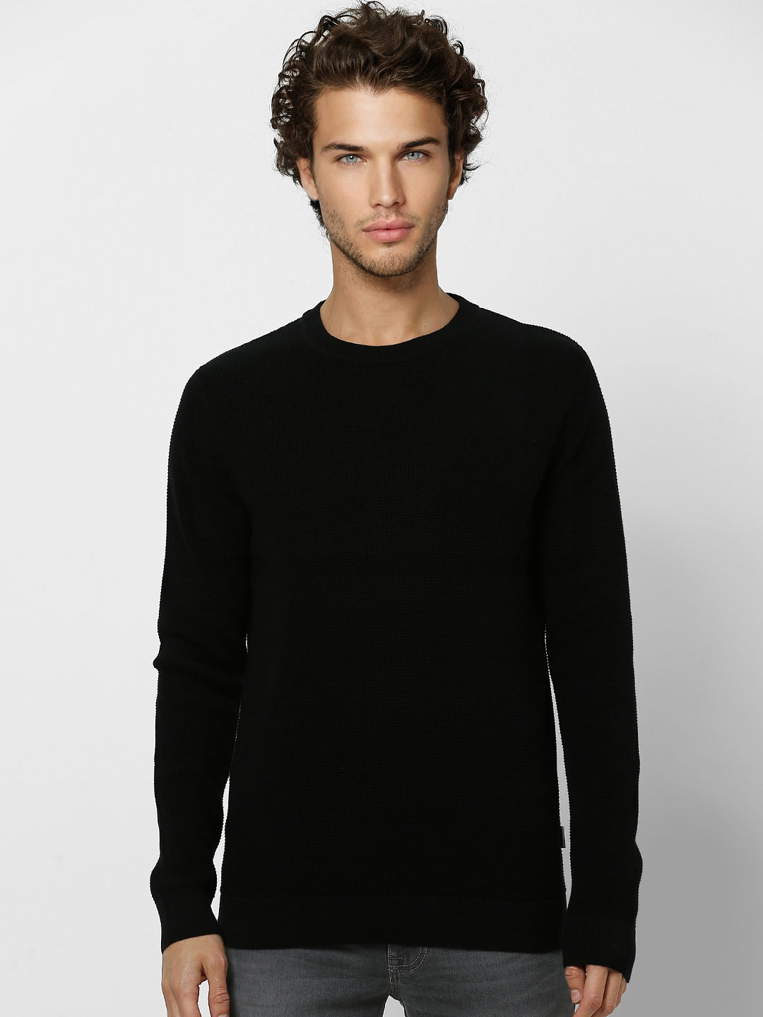 Black Textured Knit Pullover