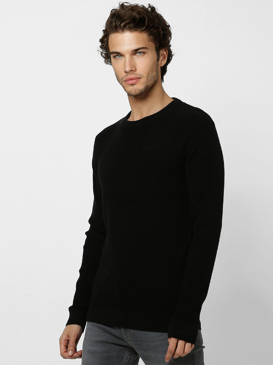 Black Textured Knit Pullover