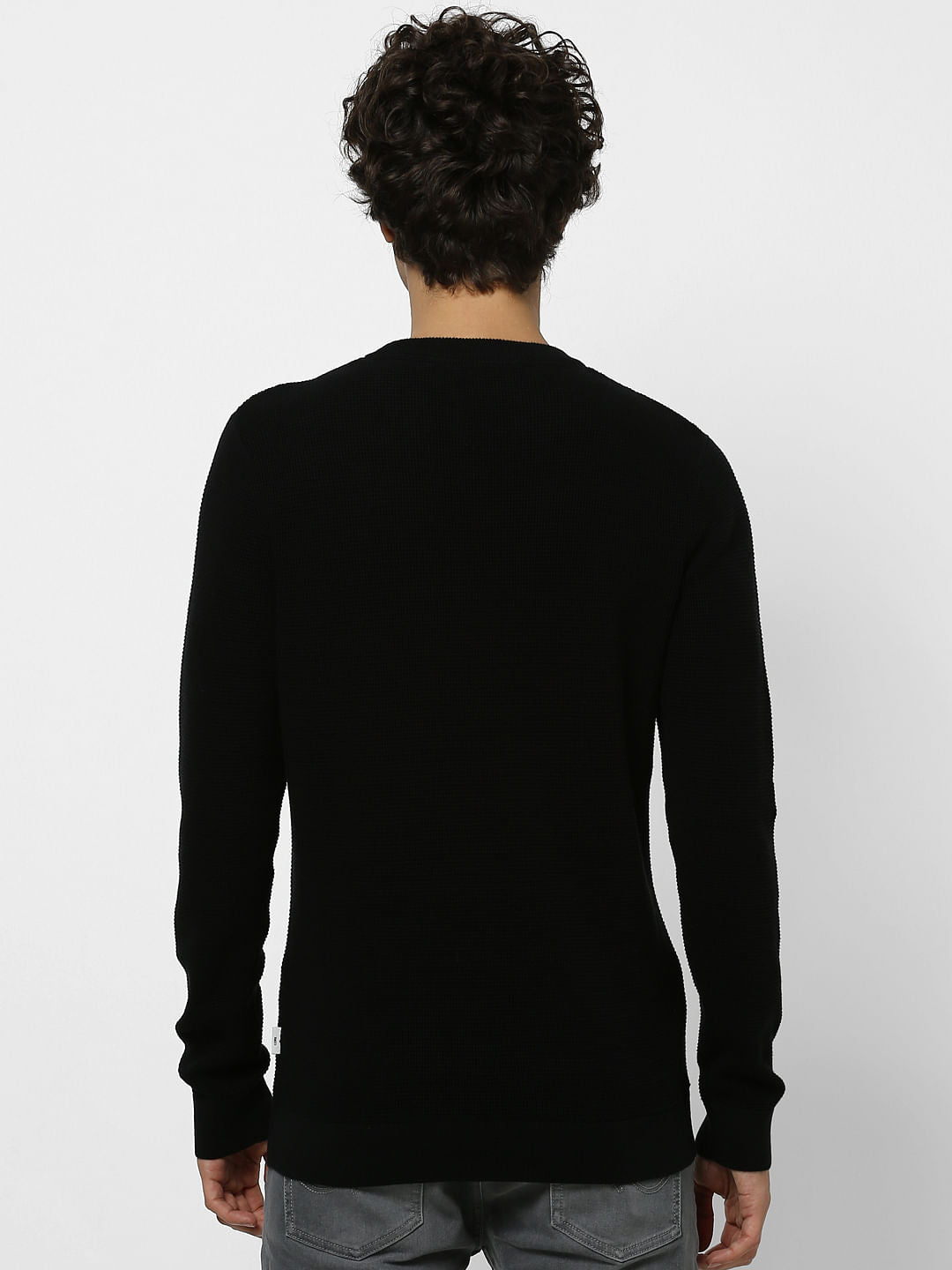 Black Textured Knit Pullover