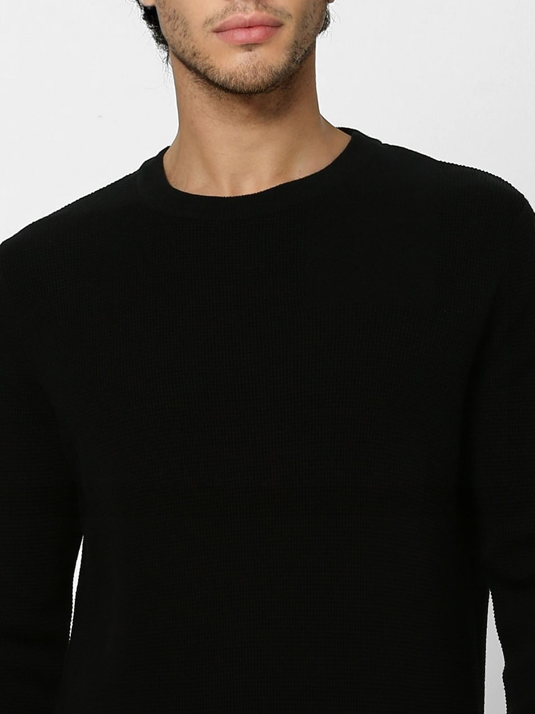 Black Textured Knit Pullover