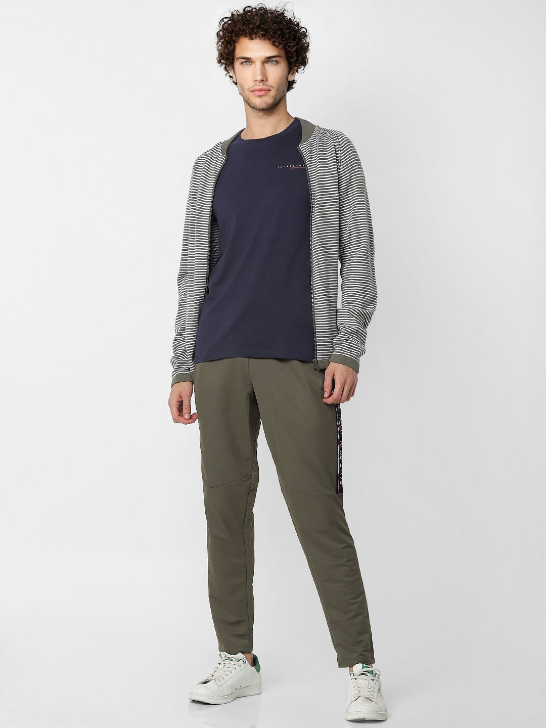 Grey Striped Zip Up Cardigan - S