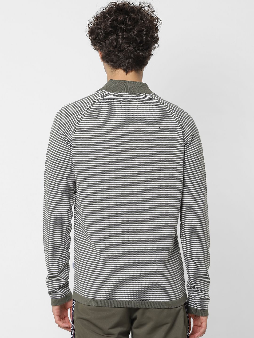 Grey Striped Zip Up Cardigan