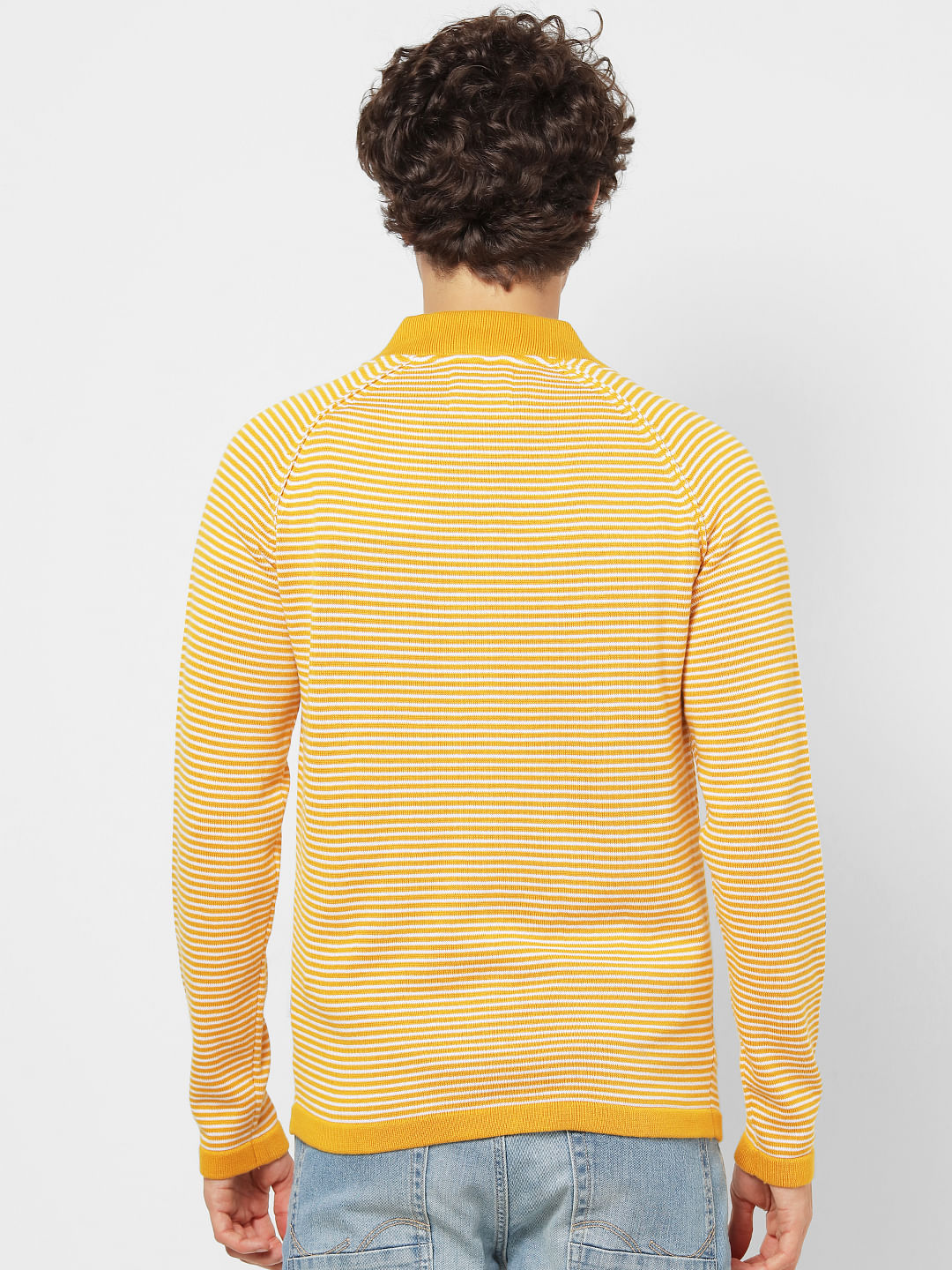 Yellow Striped Zip Up Cardigan