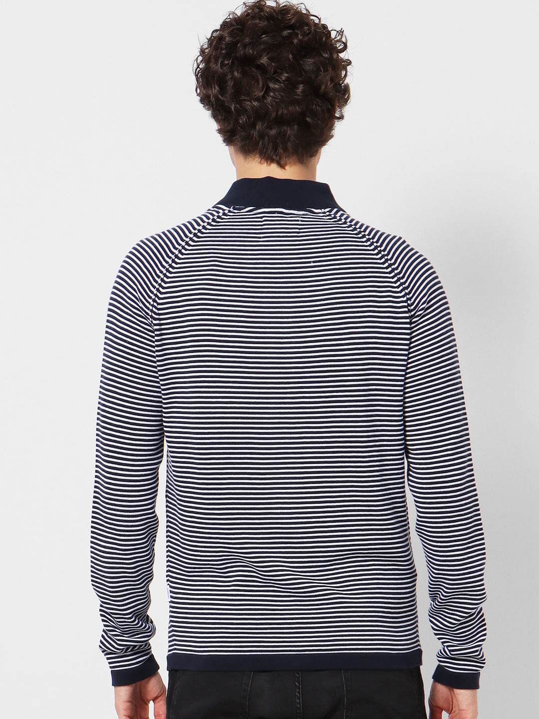 Navy Blue Striped Zip Up Cardigan