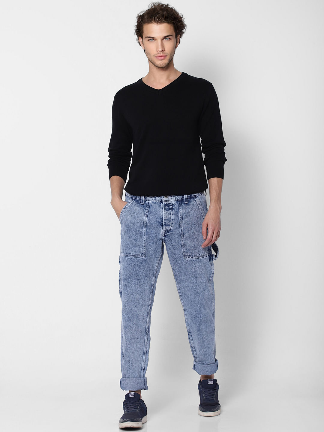 Black V Neck Knit Pullover - S