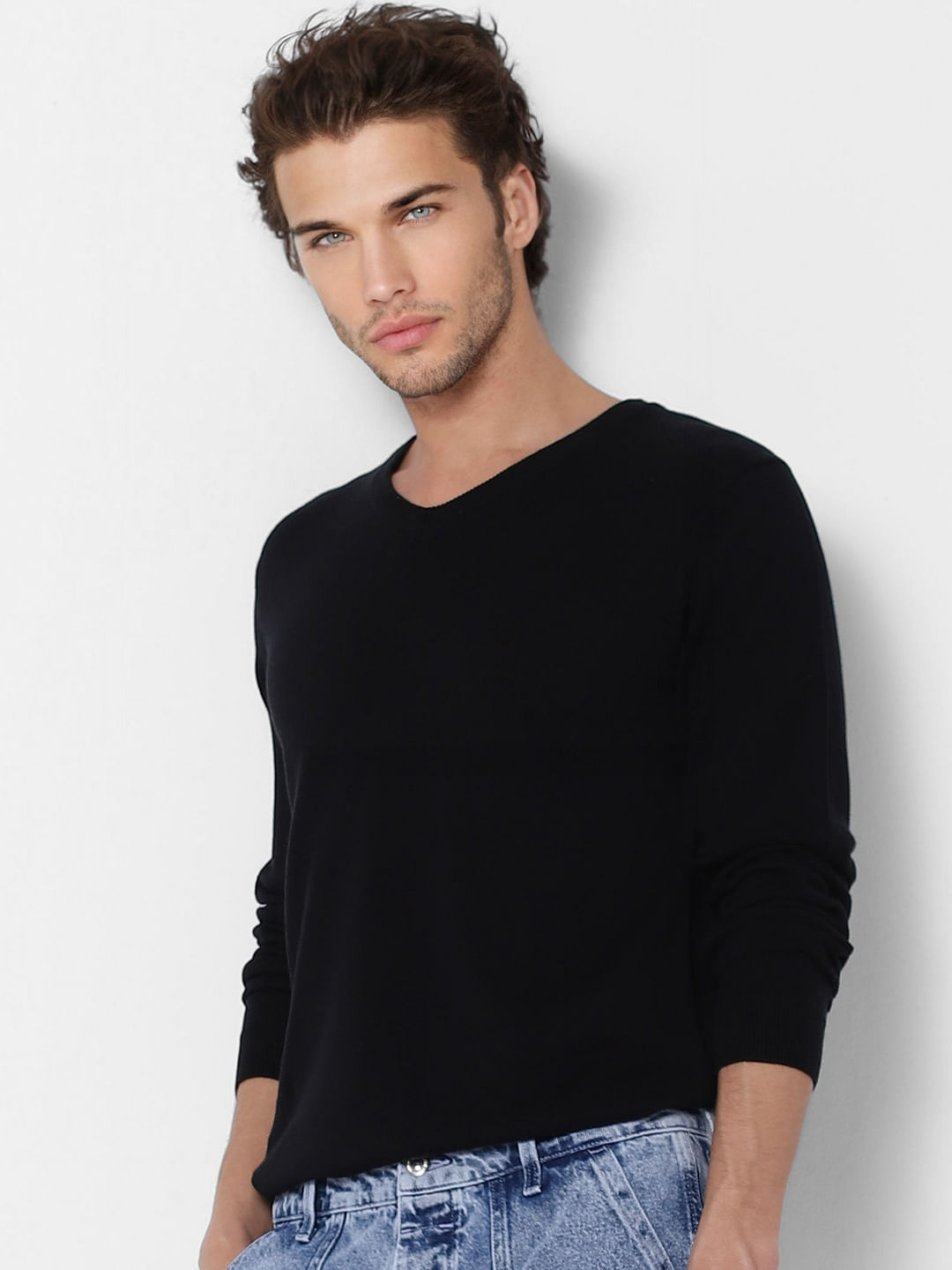 Black V Neck Knit Pullover