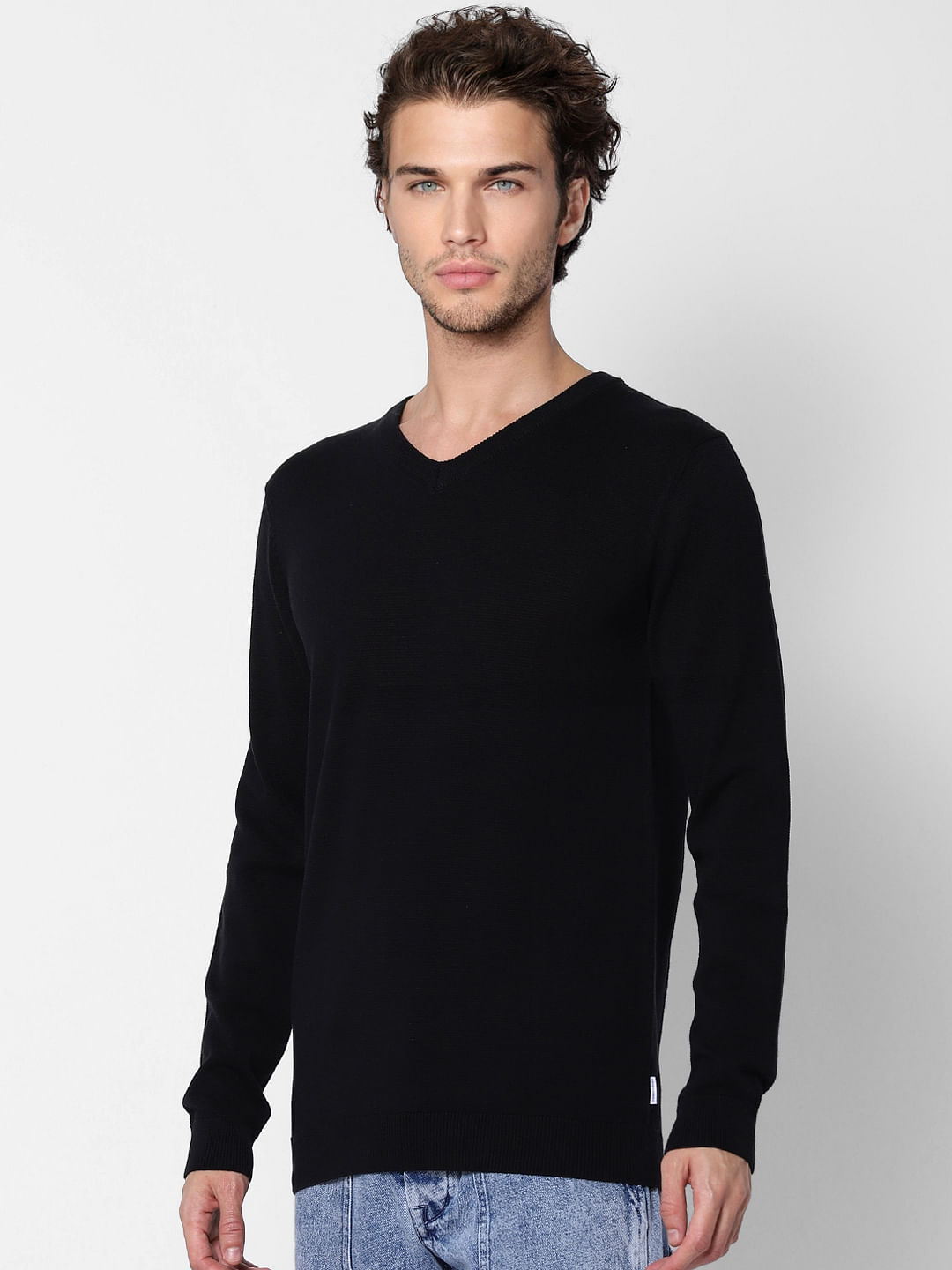 Black V Neck Knit Pullover
