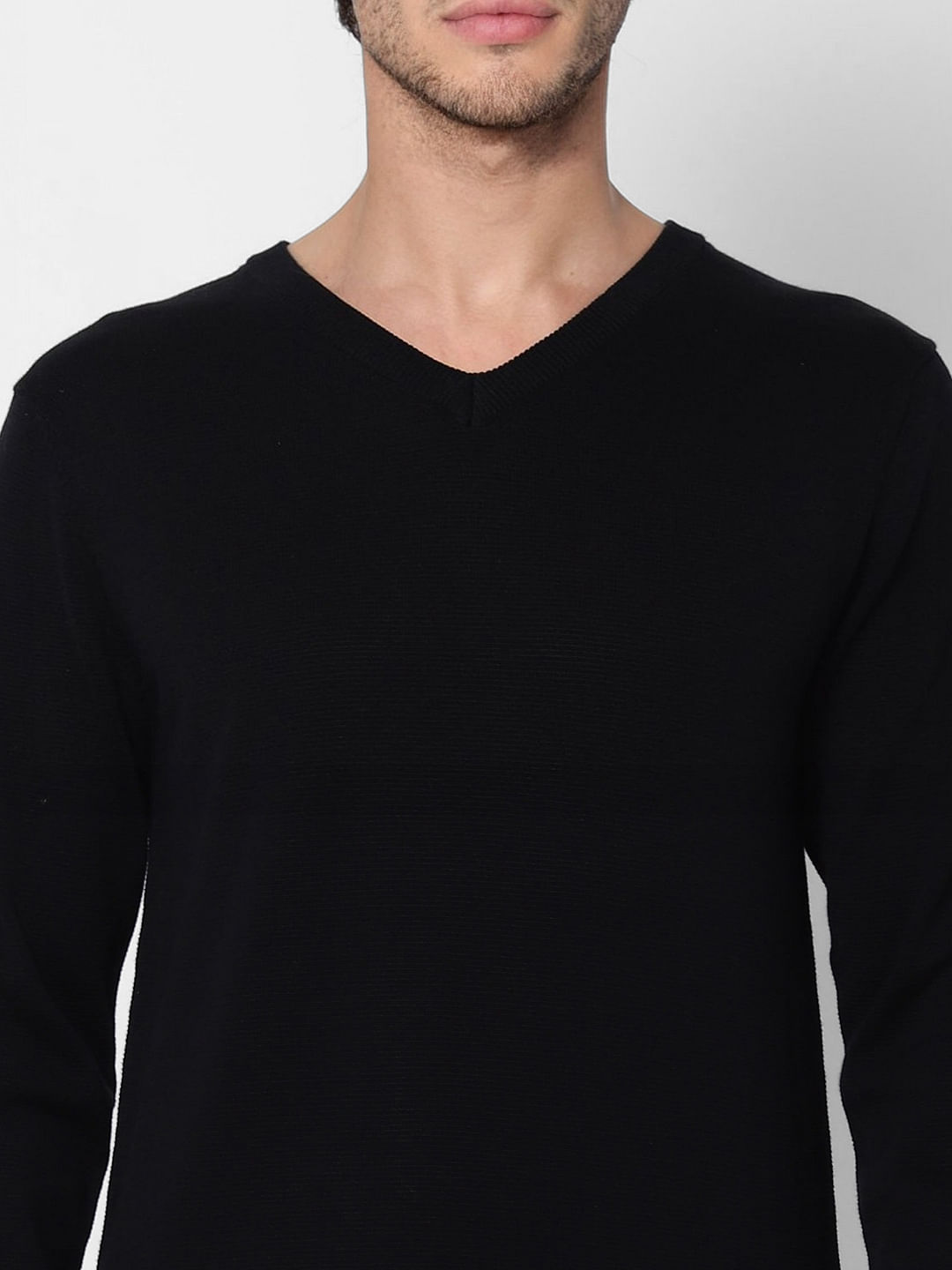 Black V Neck Knit Pullover