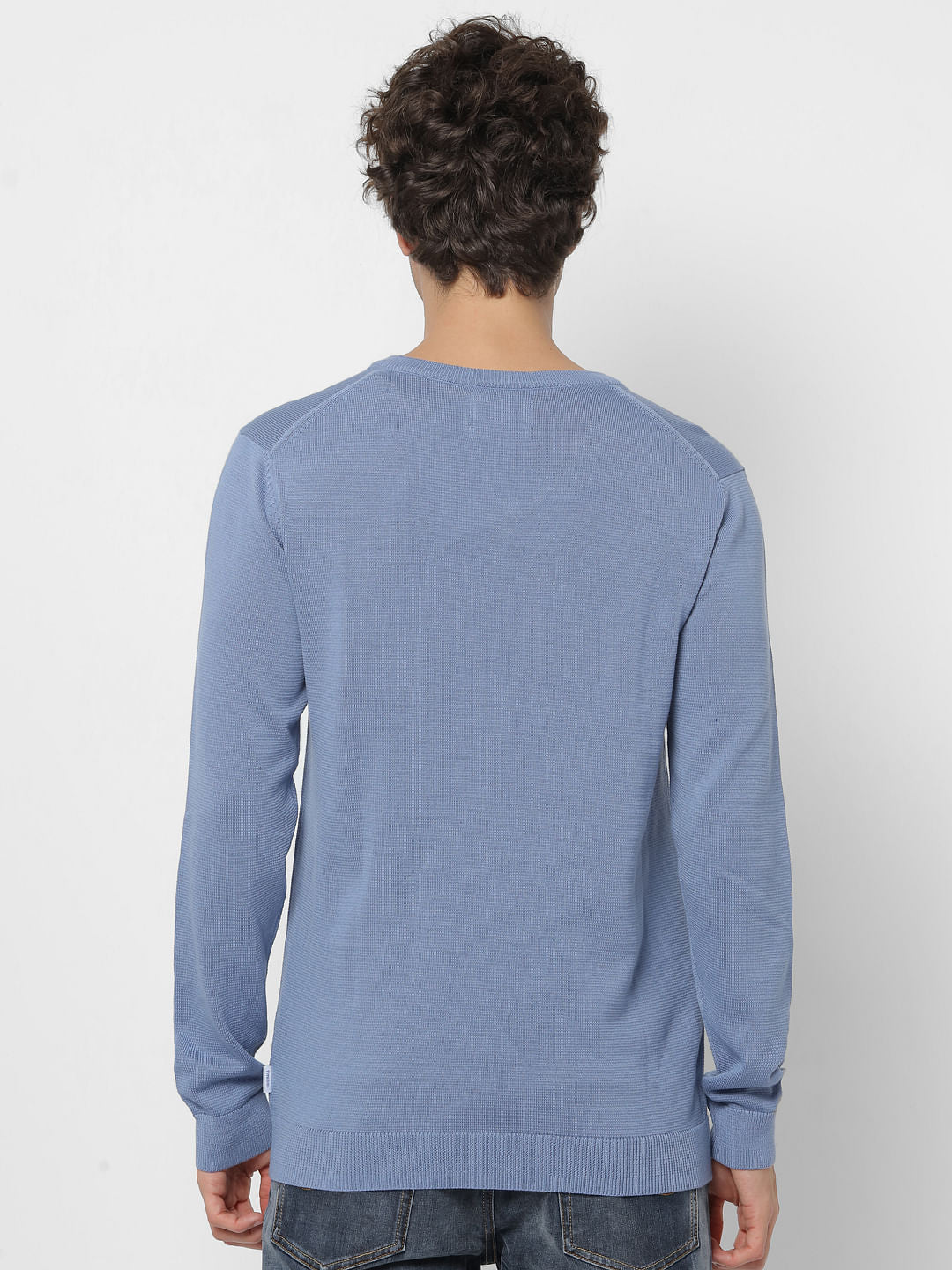 Blue V Neck Knit Pullover