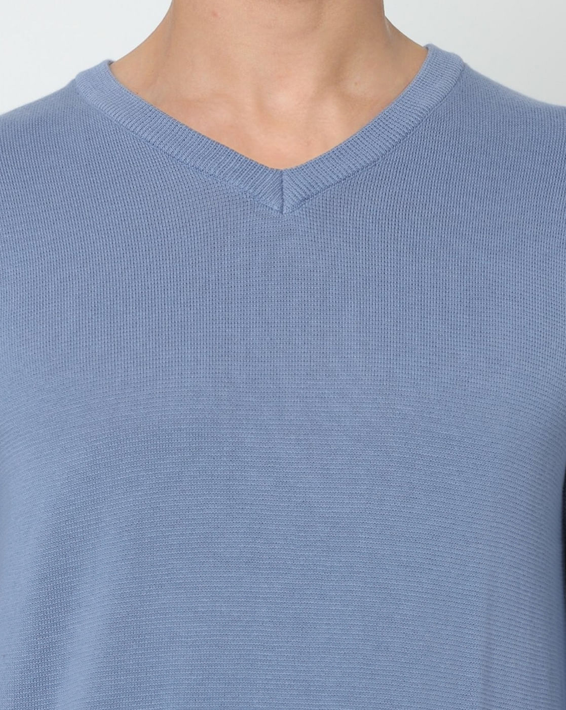 Blue V Neck Knit Pullover