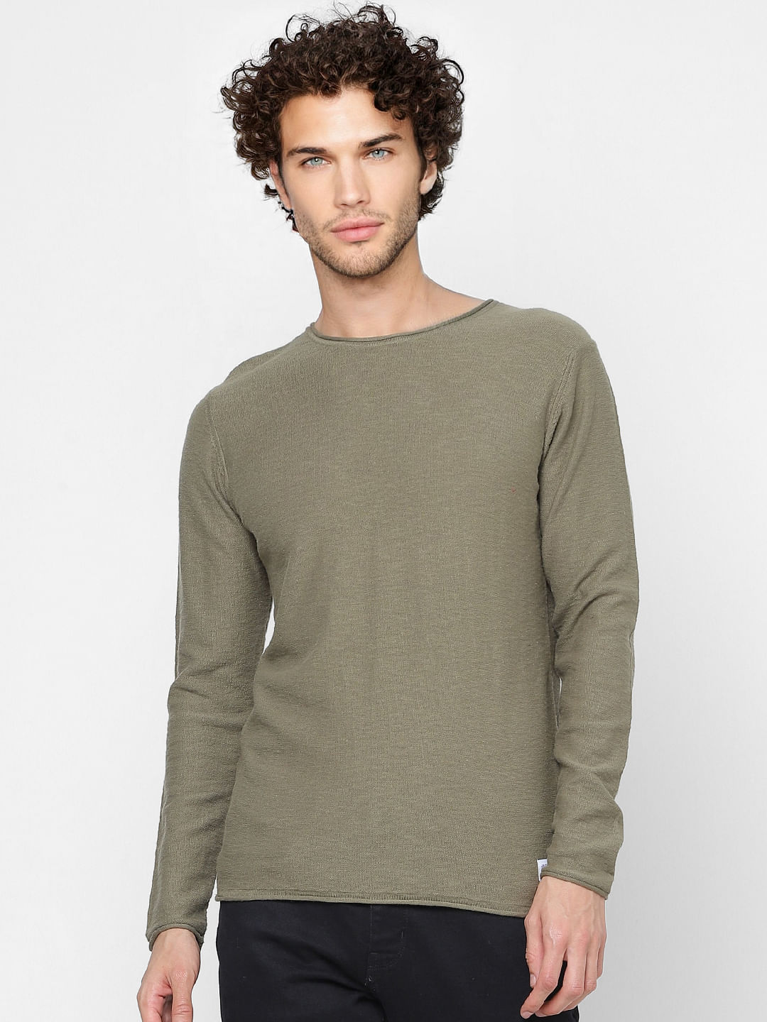 Dusky Green Slub Knit Pullover