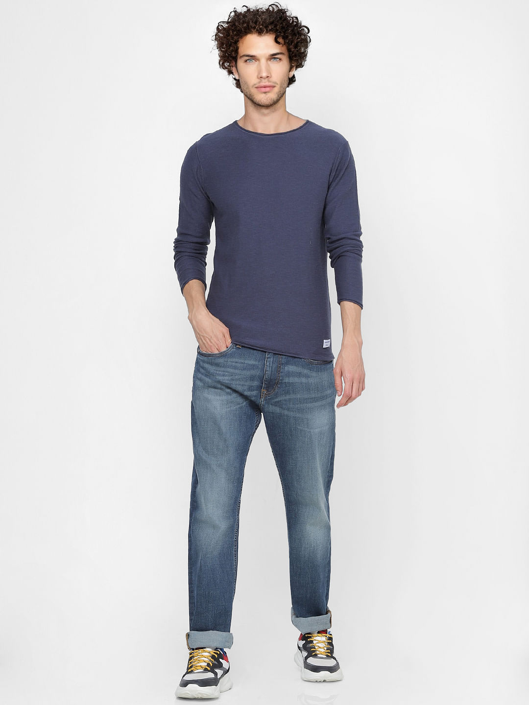 Blue Slub Knit Pullover - S
