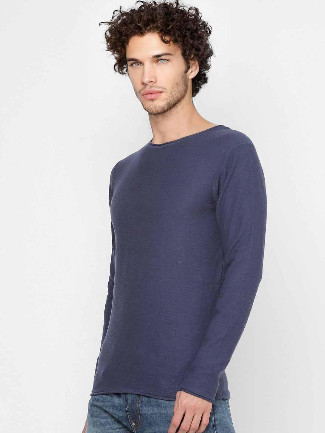 Blue Slub Knit Pullover