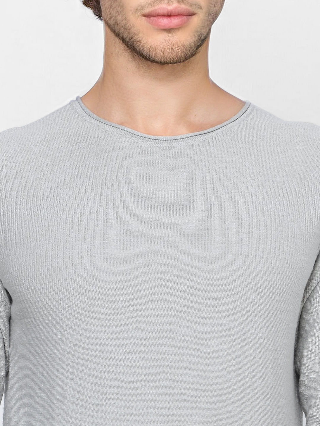 Grey Slub Knit Pullover
