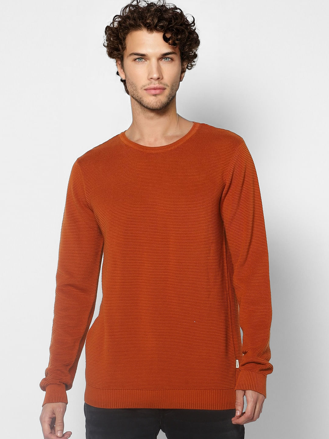 Brown Self Design Knit Pullover