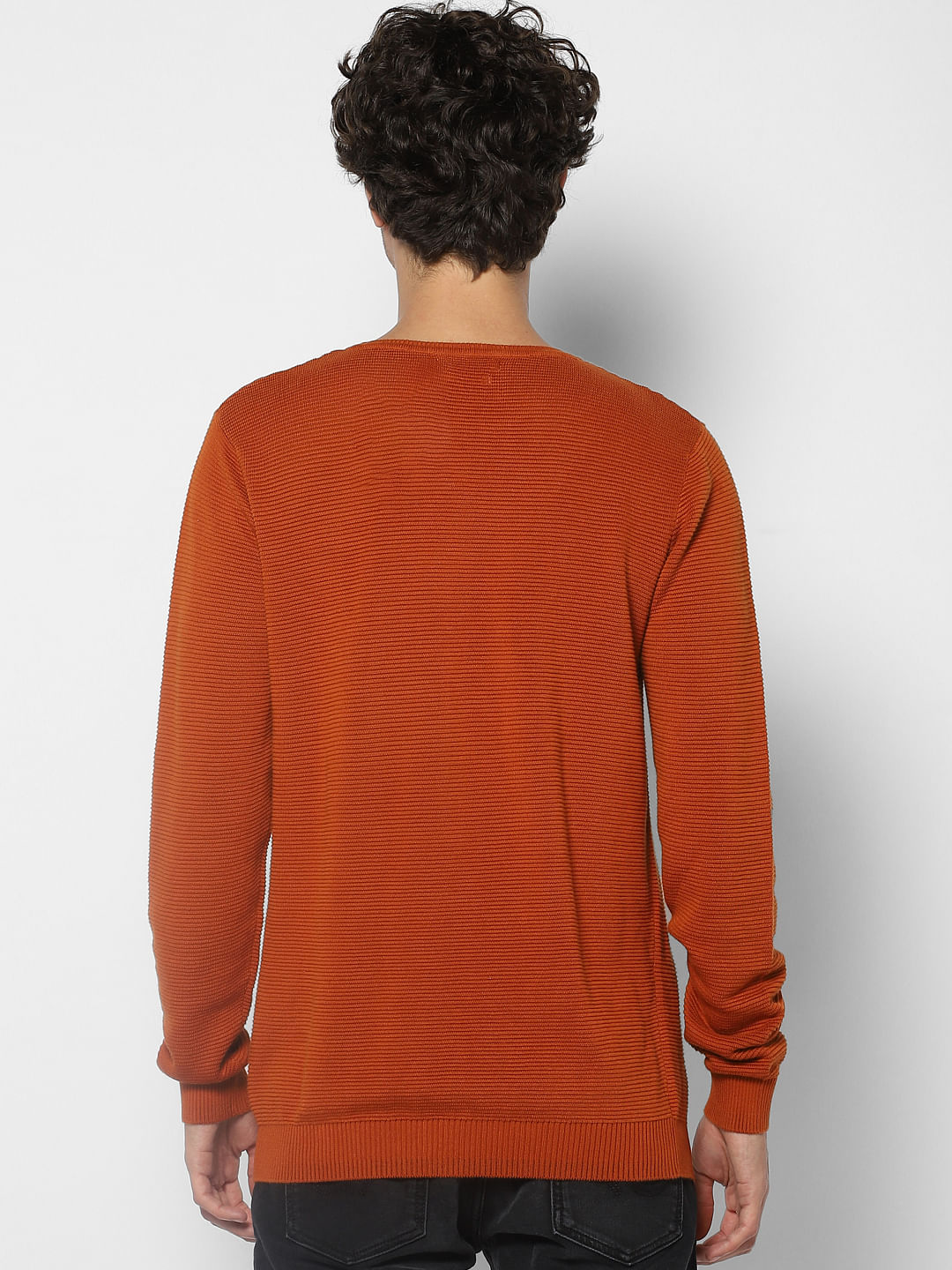 Brown Self Design Knit Pullover