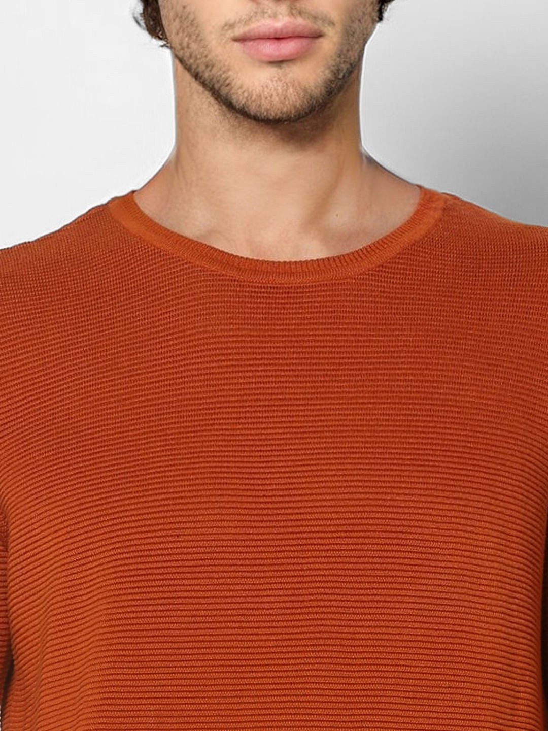 Brown Self Design Knit Pullover