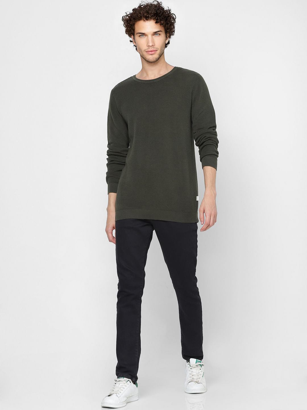 Green Self Design Knit Pullover - S