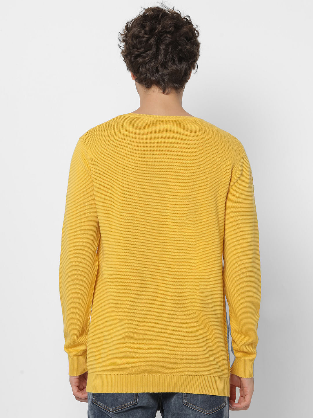 Yellow Self Design Knit Pullover