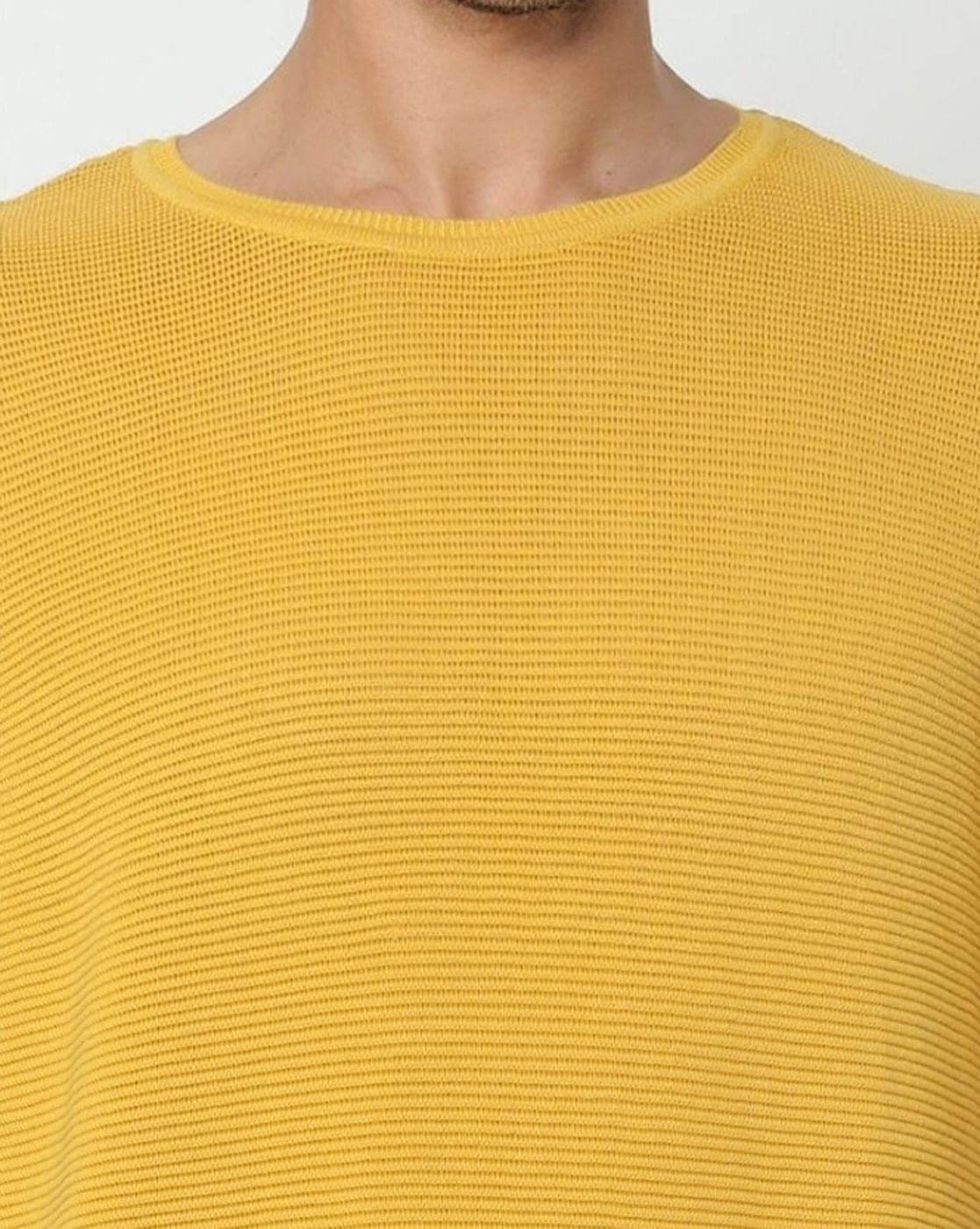 Yellow Self Design Knit Pullover
