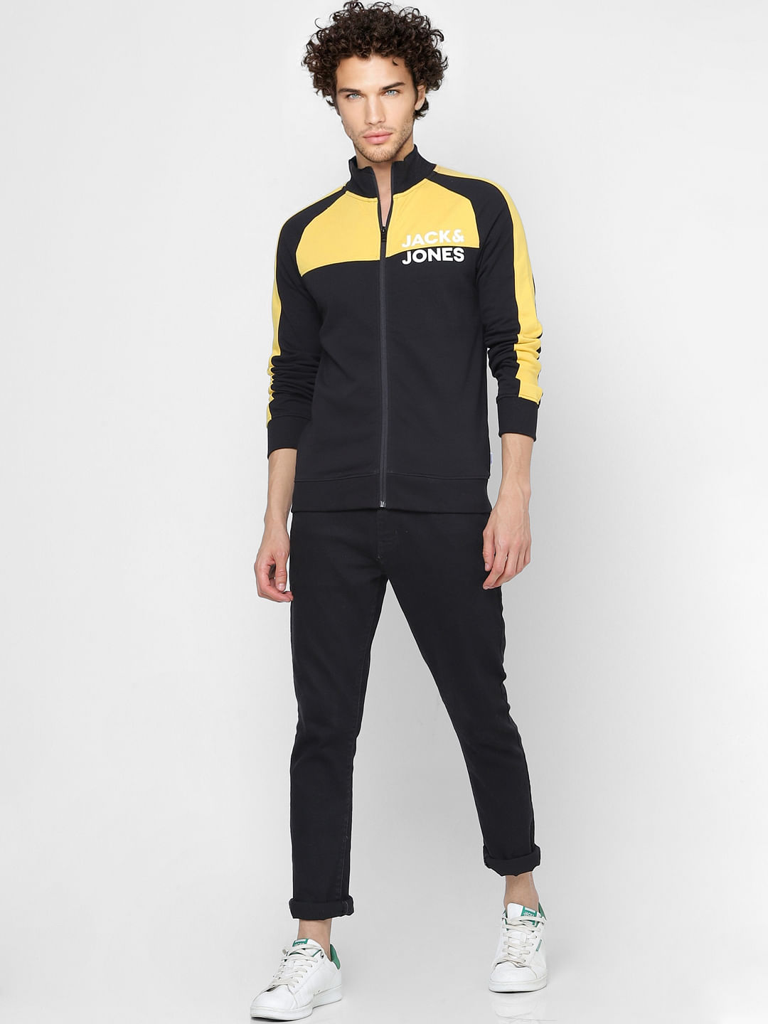 Black Colourblocked Zip Up Sweatshirt