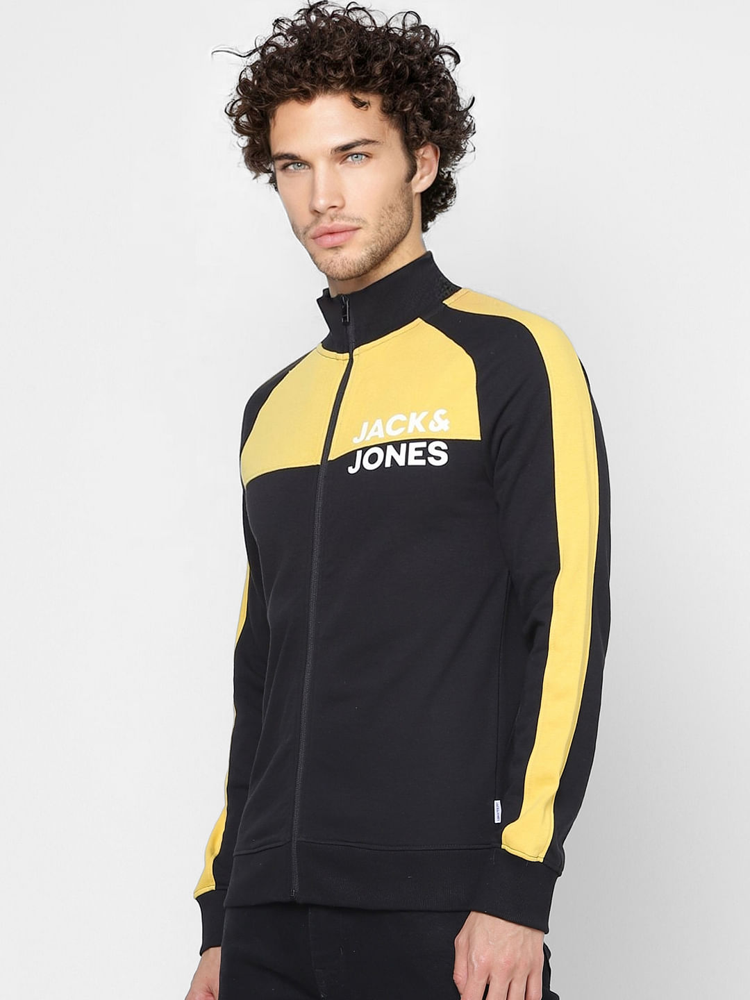 Black Colourblocked Zip Up Sweatshirt