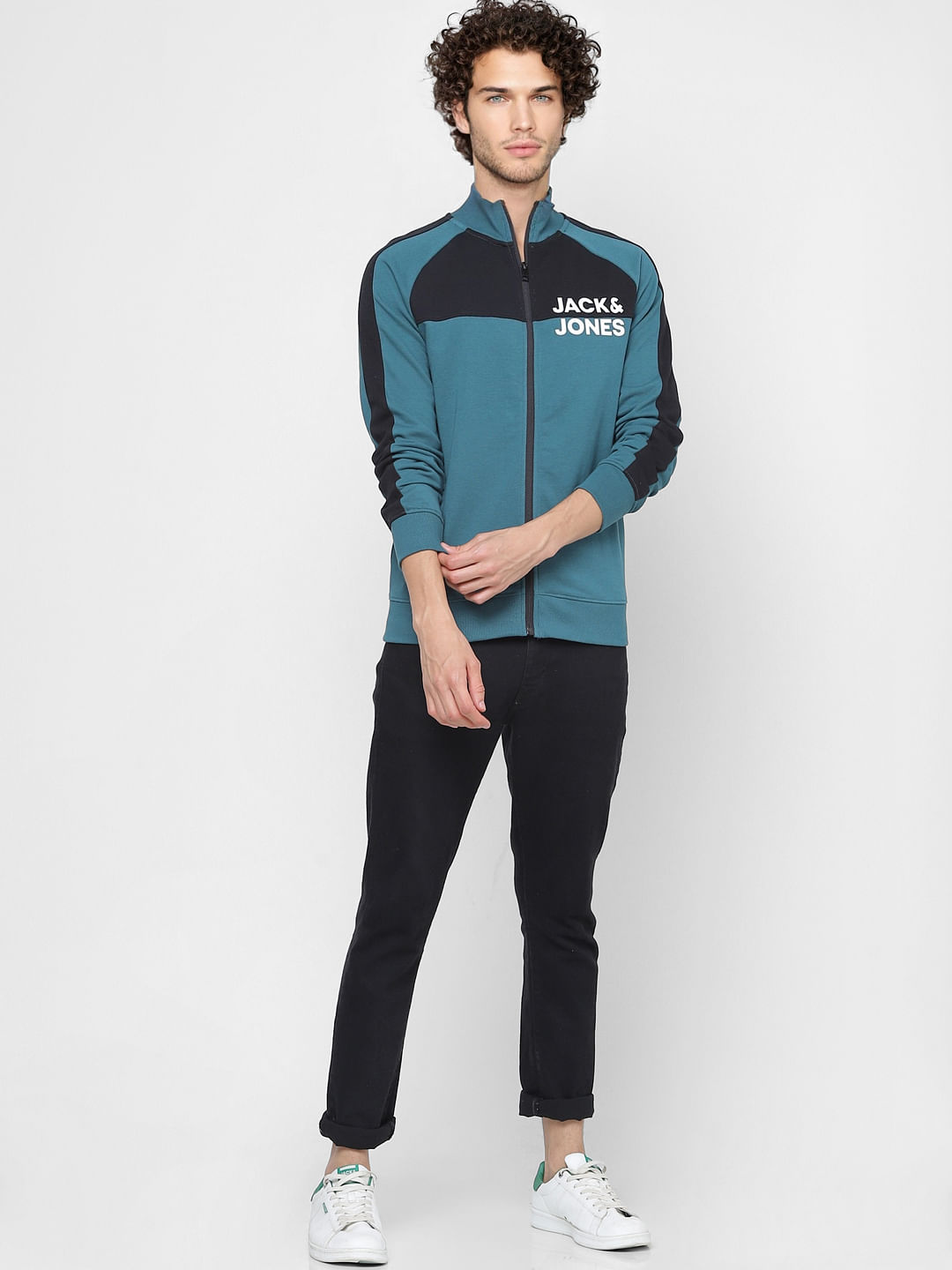 Green Colourblocked Zip Up Sweatshirt - S