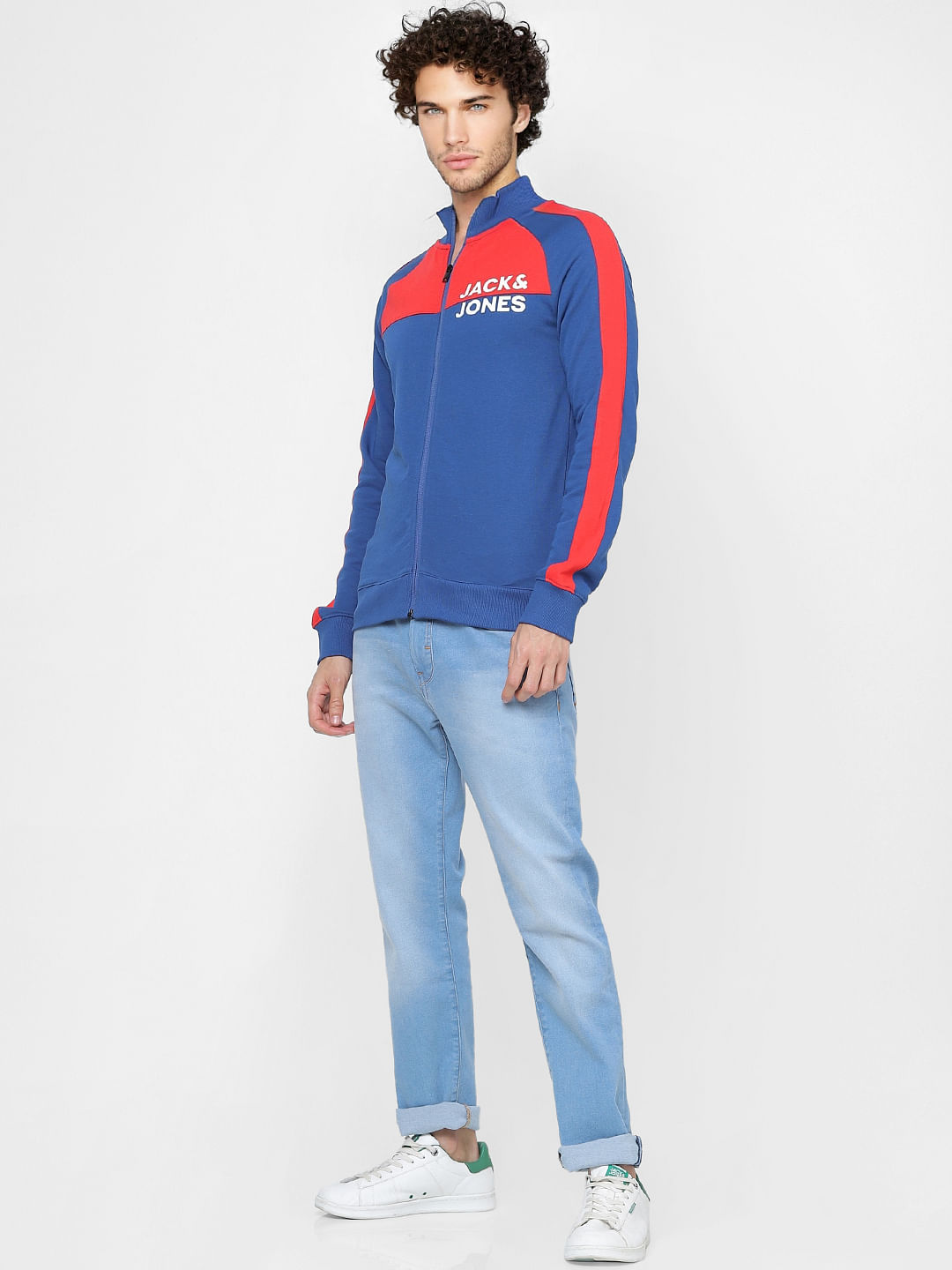 Blue Colourblocked Zip Up Sweatshirt - S