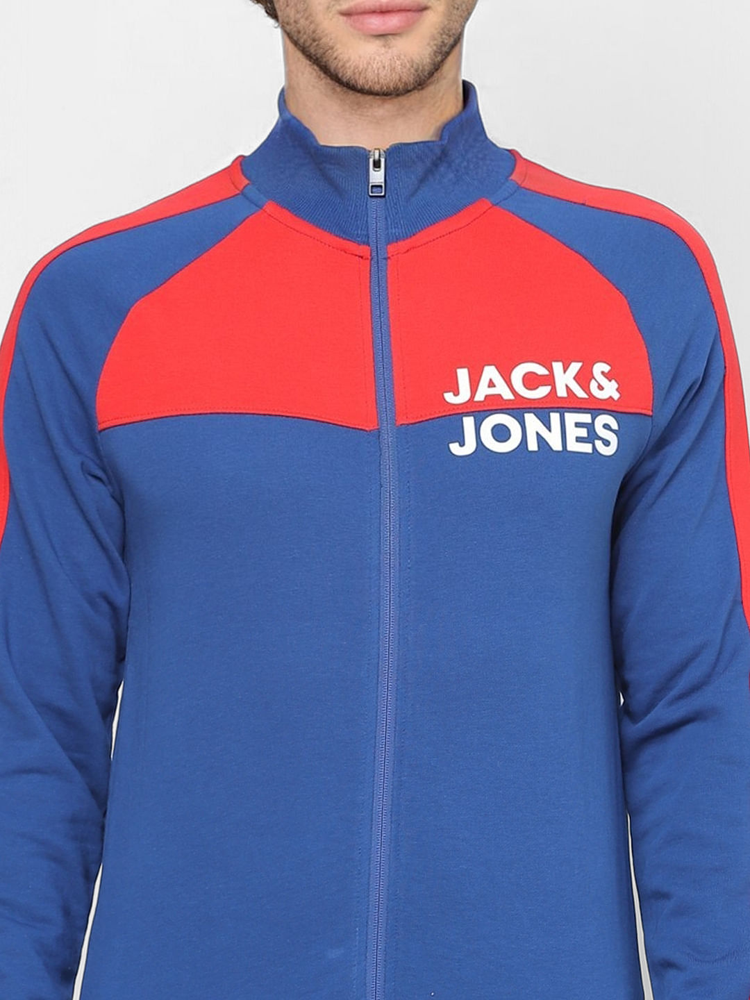 Blue Colourblocked Zip Up Sweatshirt