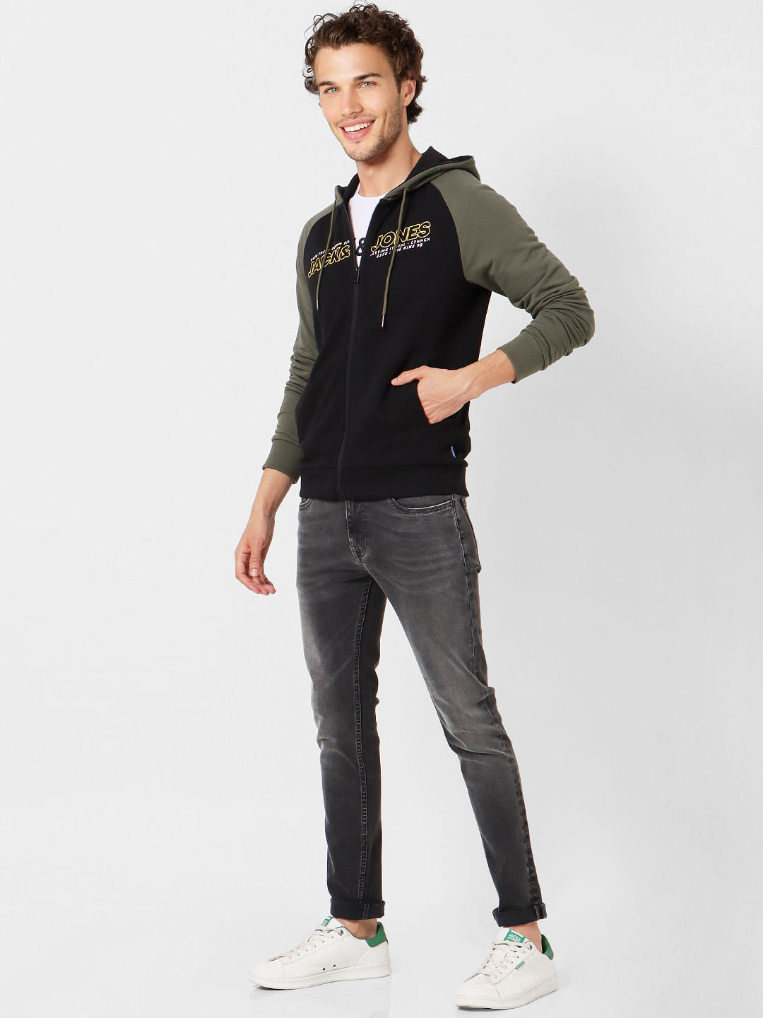 Black Colourblocked Logo Print Hoodie - S