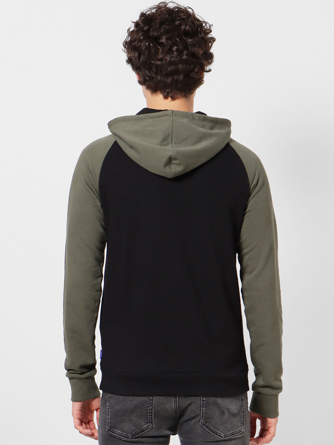 Black Colourblocked Logo Print Hoodie