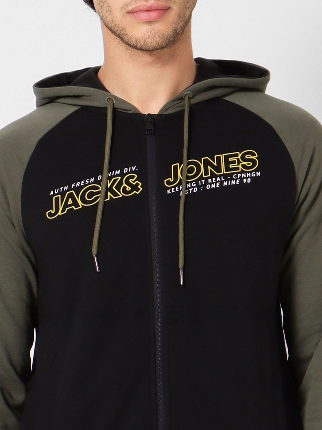 Black Colourblocked Logo Print Hoodie