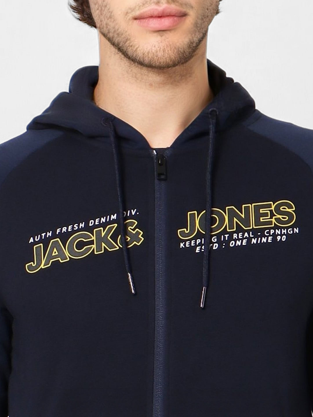 Blue Colourblocked Logo Print Hoodie