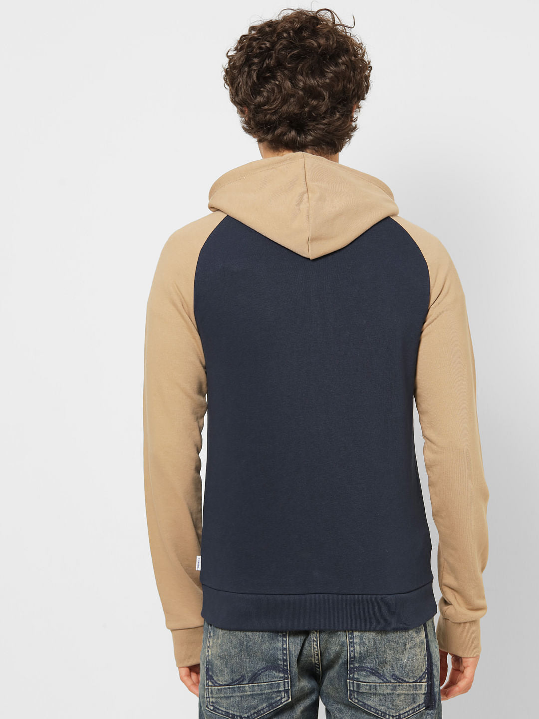 Blue Colourblocked Logo Print Hoodie