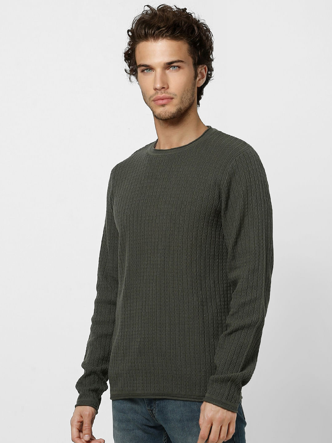 Dark Grey Textured Knit Pullover